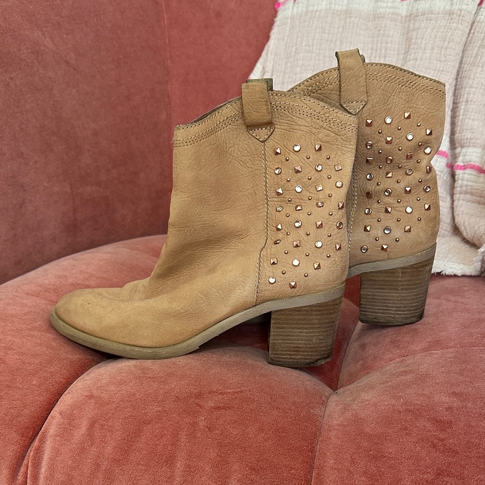 Boutique 9 Studded Tan Leather Ankle Boots